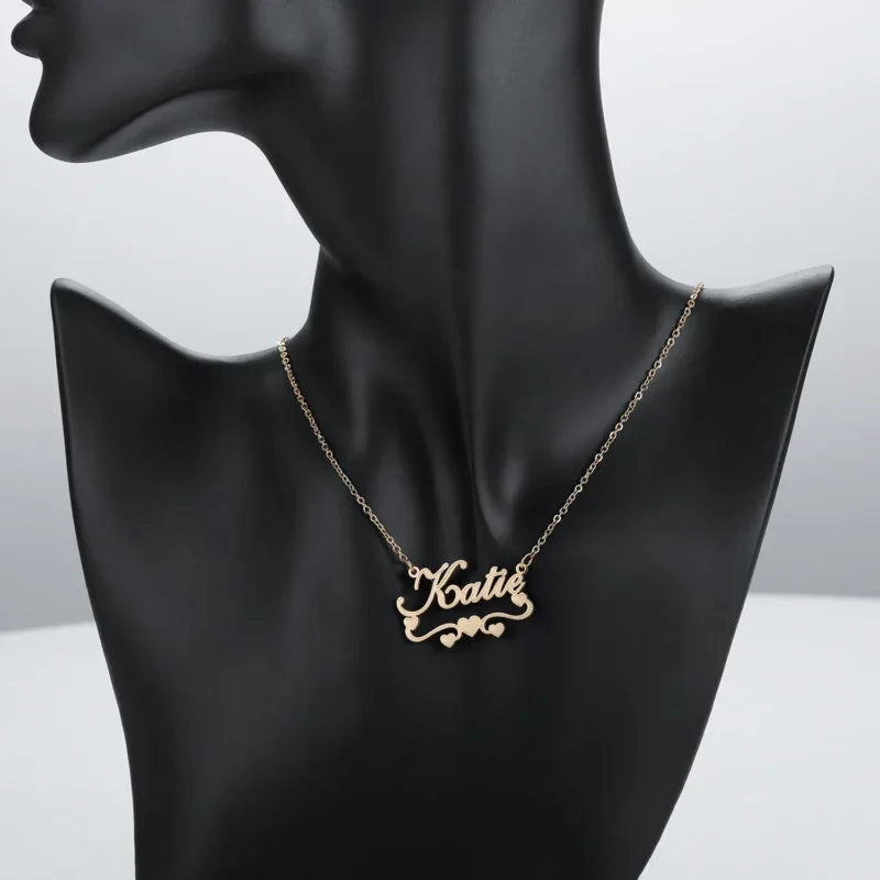 Personalised Single Name Necklace – Ribbon & Hearts Custom Cute Unique Jewellery Gift