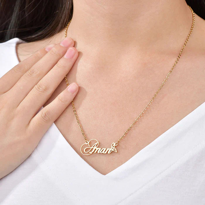 Gold Plated Beautiful Butterfly Name Necklace