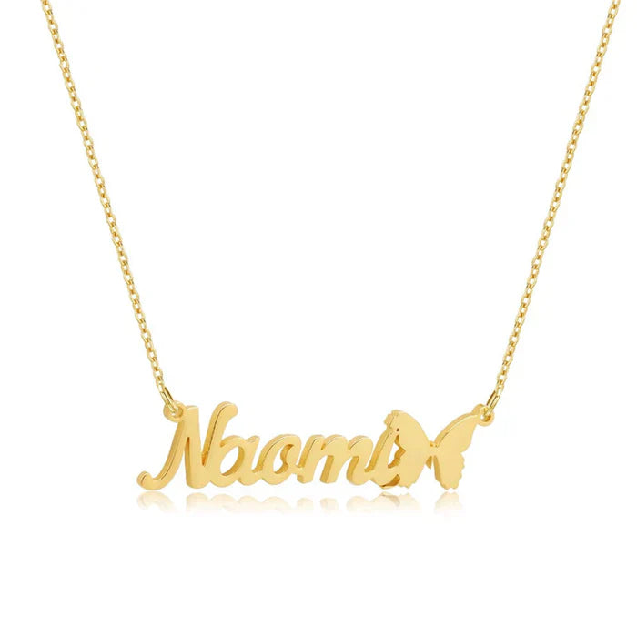 Gold Plated Butterfly Name Necklace