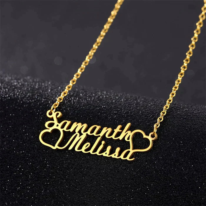 Two Hearts Couple Name Necklace
